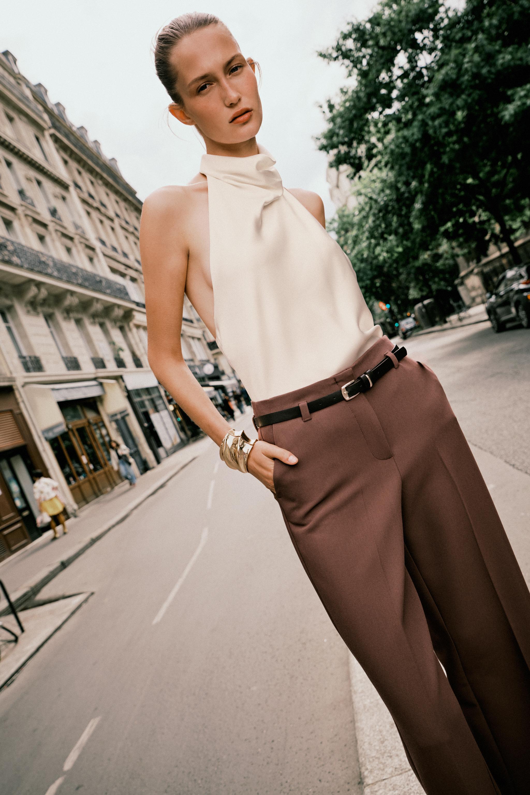 BELTED CUFFED HEM PANTS